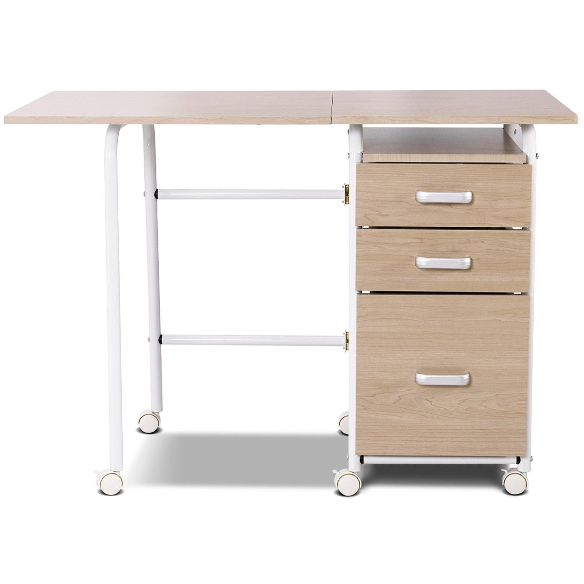 Folding Computer Laptop Desk Wheeled With 3-Drawer Modern Furniture Office US 