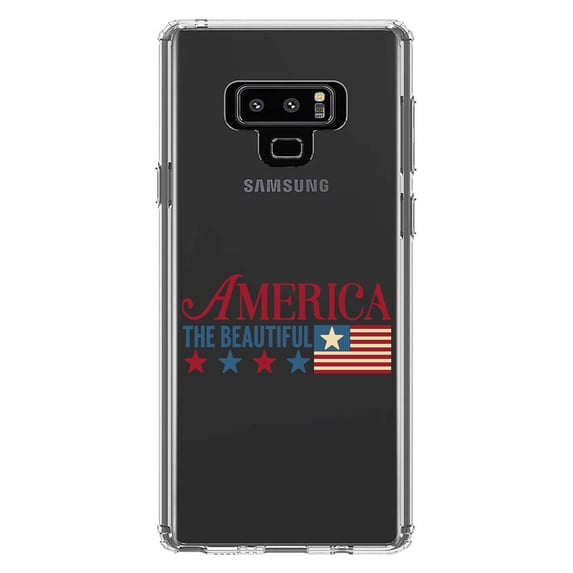 DistinctInk Clear Shockproof Hybrid Case for Samsung Galaxy Note 9 - TPU Bumper Acrylic Back Tempered Glass Screen Protector - America the Beautiful Flag