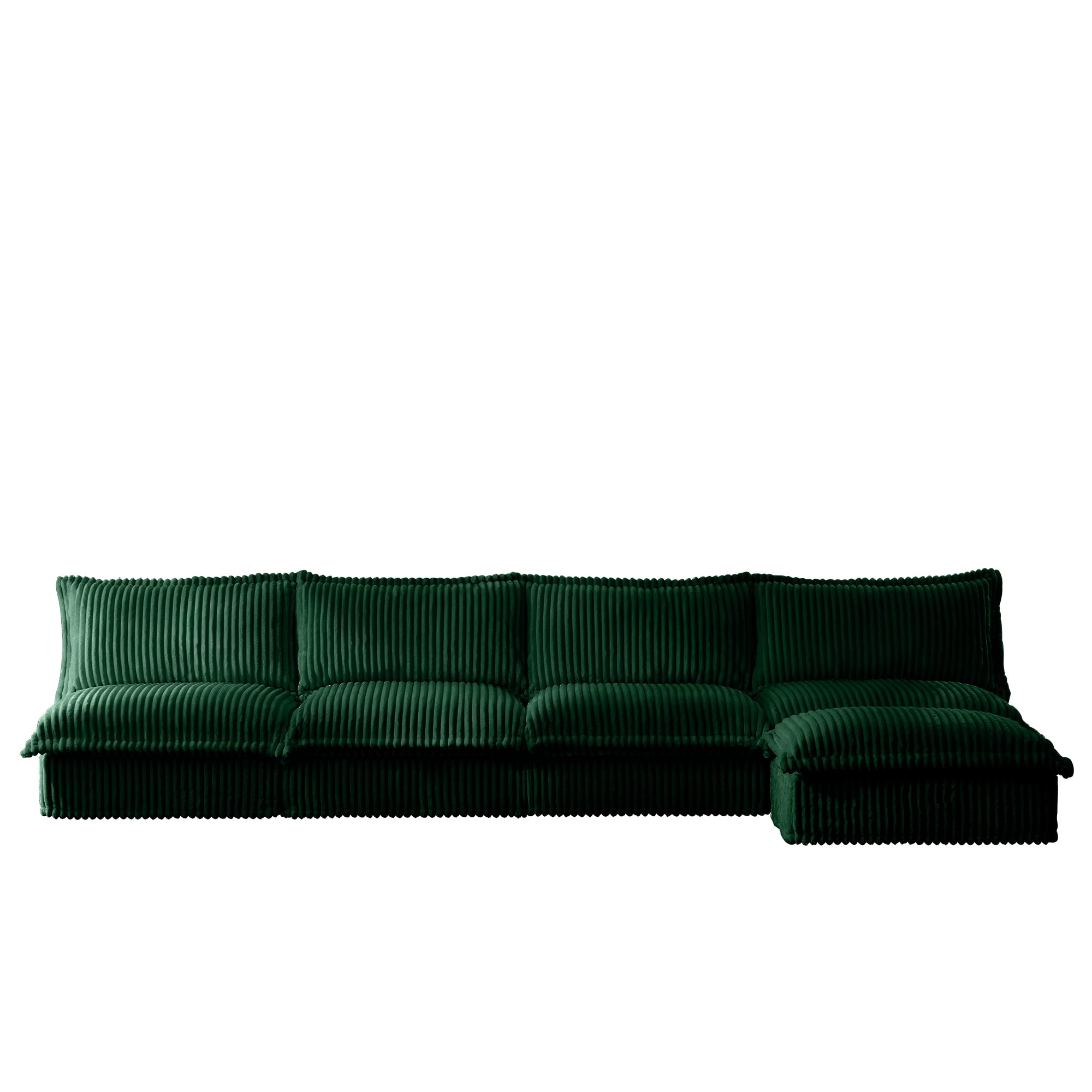 Gewnee Modern Armless Oversize 4 Seater Deep Seat Sectional Sofa With Ottoman,Free Combination L Shape Green Corduroy Sofa Couch For Living Room