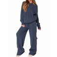 thumbnail image 2 of Women'S Plush Long-Sleeved Trousers Two-Piece Home Wear Casual Suit, Sweater, Pants, Pajamas Set Dark Blue M, 2 of 9