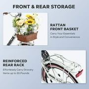 Viribus 24 Women's Cruiser Bike for Adults, 7-Speed Beach & City Bicycle with Basket Rack, White