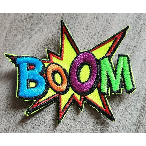 NEW, Colorful Starburst, (1-pc) "BOOM" Patch, (SMALL) Size 3" Iron-On Embroidered Patch for Clothing, Shoes, Back packs & More