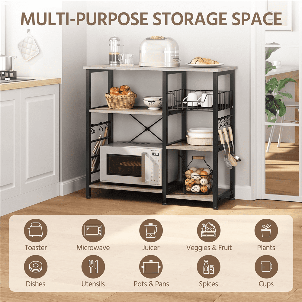 Alden Design Vintage Steel Storage Rack with Open Wood Shelves