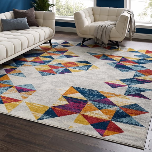 Modway Entourage Elettra Distressed Geometric Triangle Mosaic 8x10 Area Rug in Multicolored