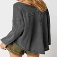 thumbnail image 3 of Women Long Sleeve T-Shirts Solid Color Dropped Shoulders V-Neck Waffle Shirts Spring Fall Loose Fit Tops Streetwear, 3 of 4