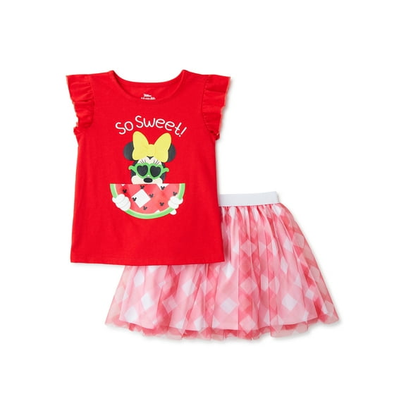 Disney Minnie Mouse Girls T-Shirt and Skirt, 2-Piece Outfit Set, Sizes 12M-5T