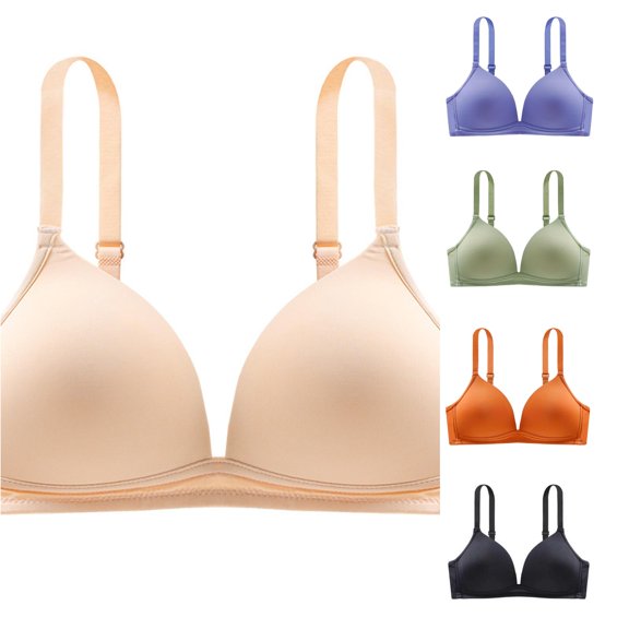 HNMKIU Womens Fashionable Solid Light V Gathered Without Steel Ring Underwear Bra