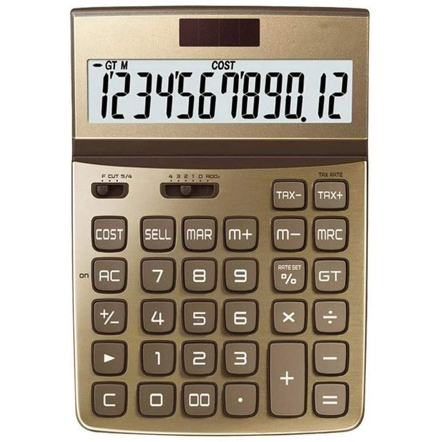Multifunction Large Screen Calculator 12-bit Digital HD Display Protection Eye Solar Button Battery Double Insurance Financial Calculator Practical Gift (Color : Gold)-Gold