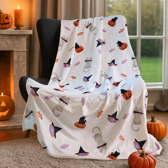 Gogreen Halloween Throw Blanket Throw Size Cozy Fleece Blanket - 300GSM Ultra Soft Microfiber Printed Blanket for Halloween Decor, Halloween Gifts for Kids & Adults (Throw - 50" x 60")
