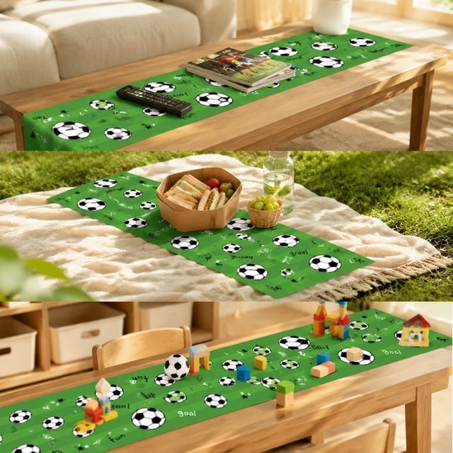 Cubremantel temático de fútbol 73 x 14 pulgadas, poliéster verde con estampados de campo de fútbol para fiestas, eventos, cumpleaños, decoración deportiva