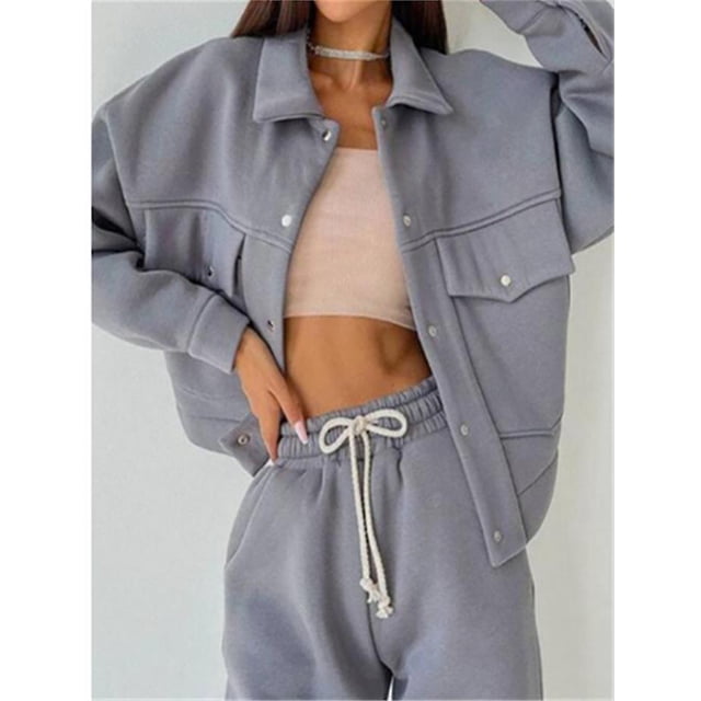 Conjuntos nuevos de ropa de oto?o para mujer, pantalones pitillo de manga larga, ropa de salón de 2 uds, traje informal con bolsillo y cuello vuelto para mujer ZefeiWu 8390615425469
