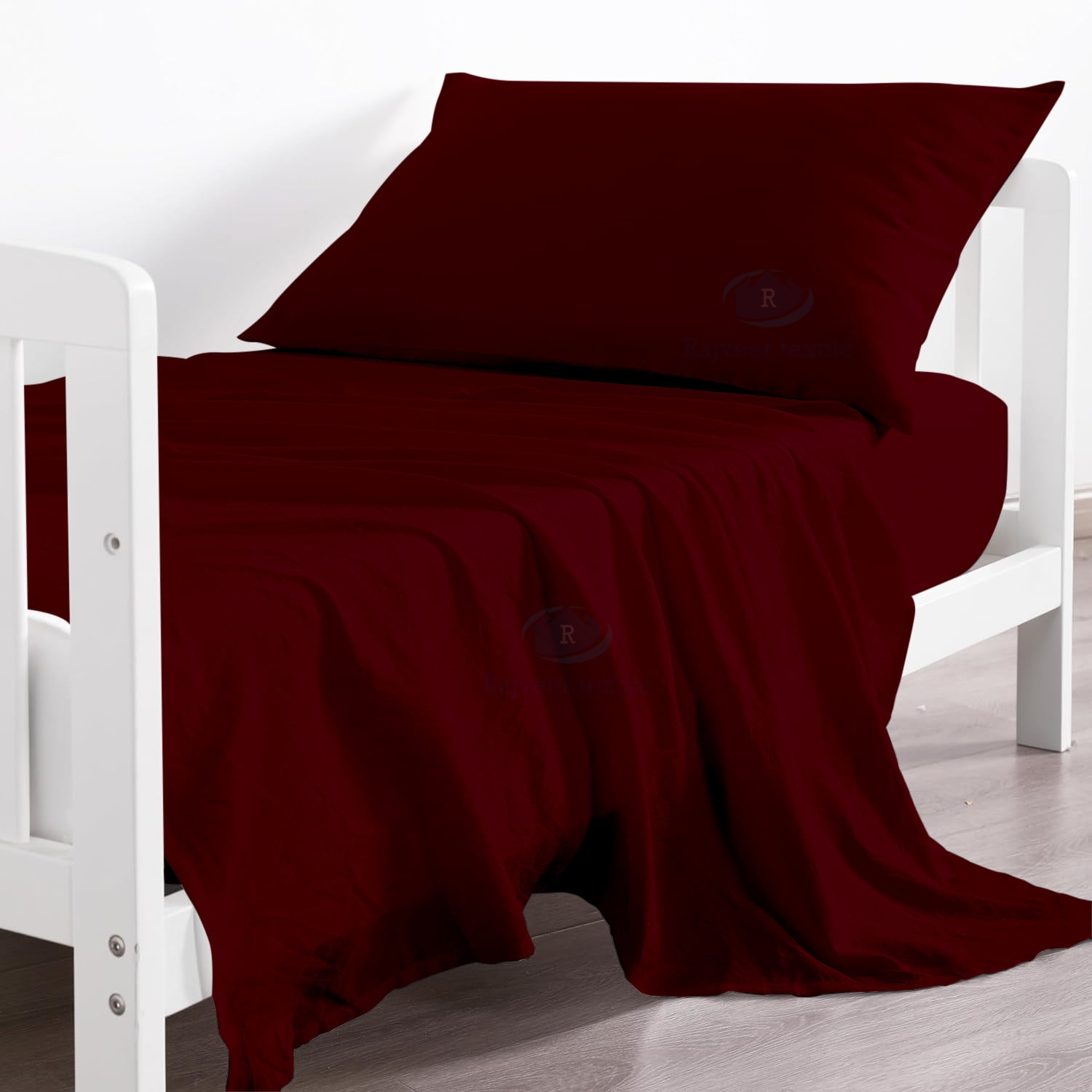 Egyptian Cotton 3-Piece Toddler Bedding Set Includes Crib Mattress Sheet Upto 8" Deep Pocket, Flat Sheet and Envelope Pillowcase, Silky Soft, Breathable and Lightweight, Burgundy Color