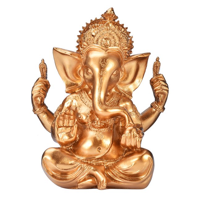 Estatua dorada de Ganesha 4 figuras de resina con forma de elefante hindú, 9,5 cm