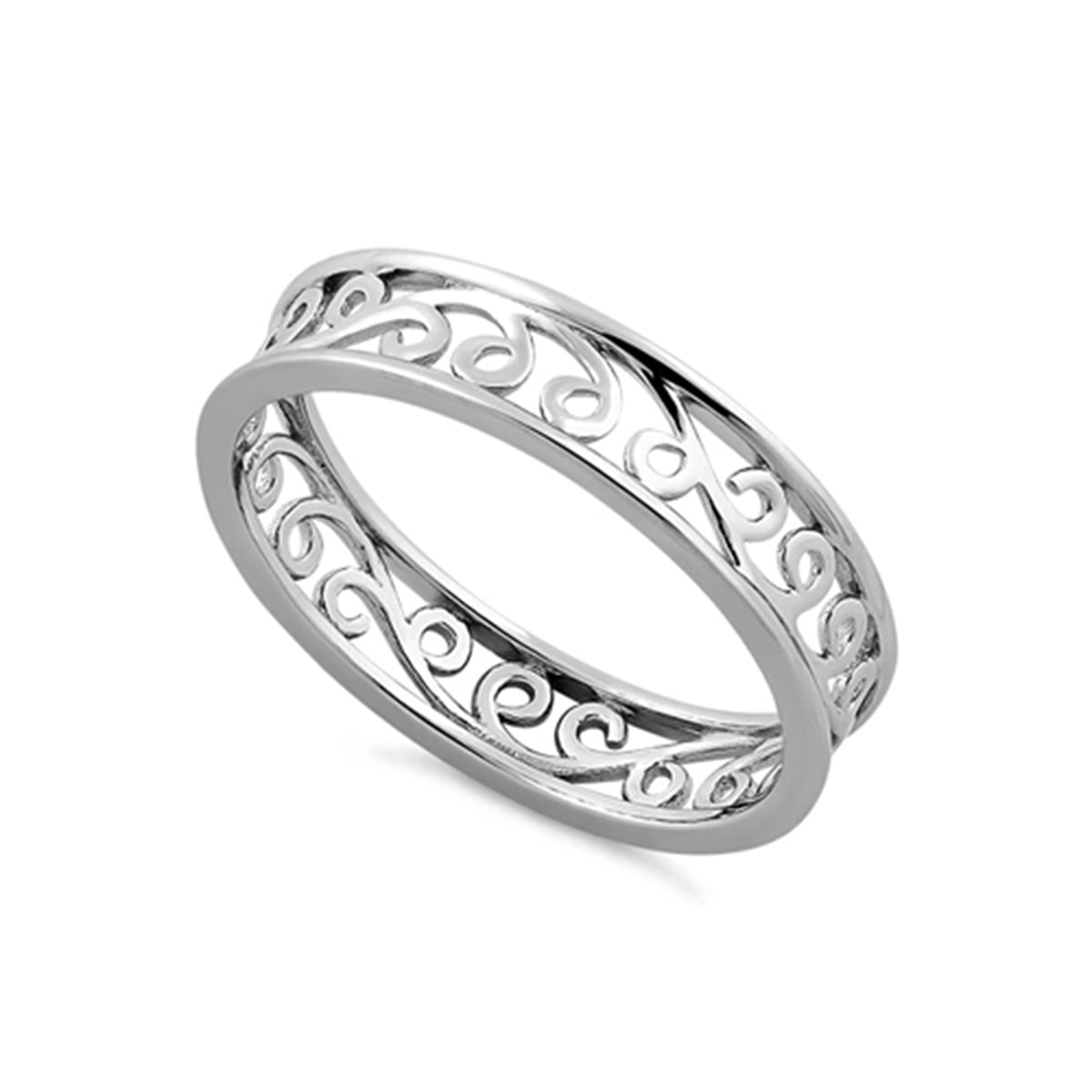 925 Sterling Silver Platinum Plated Simple Swirl Women Ring