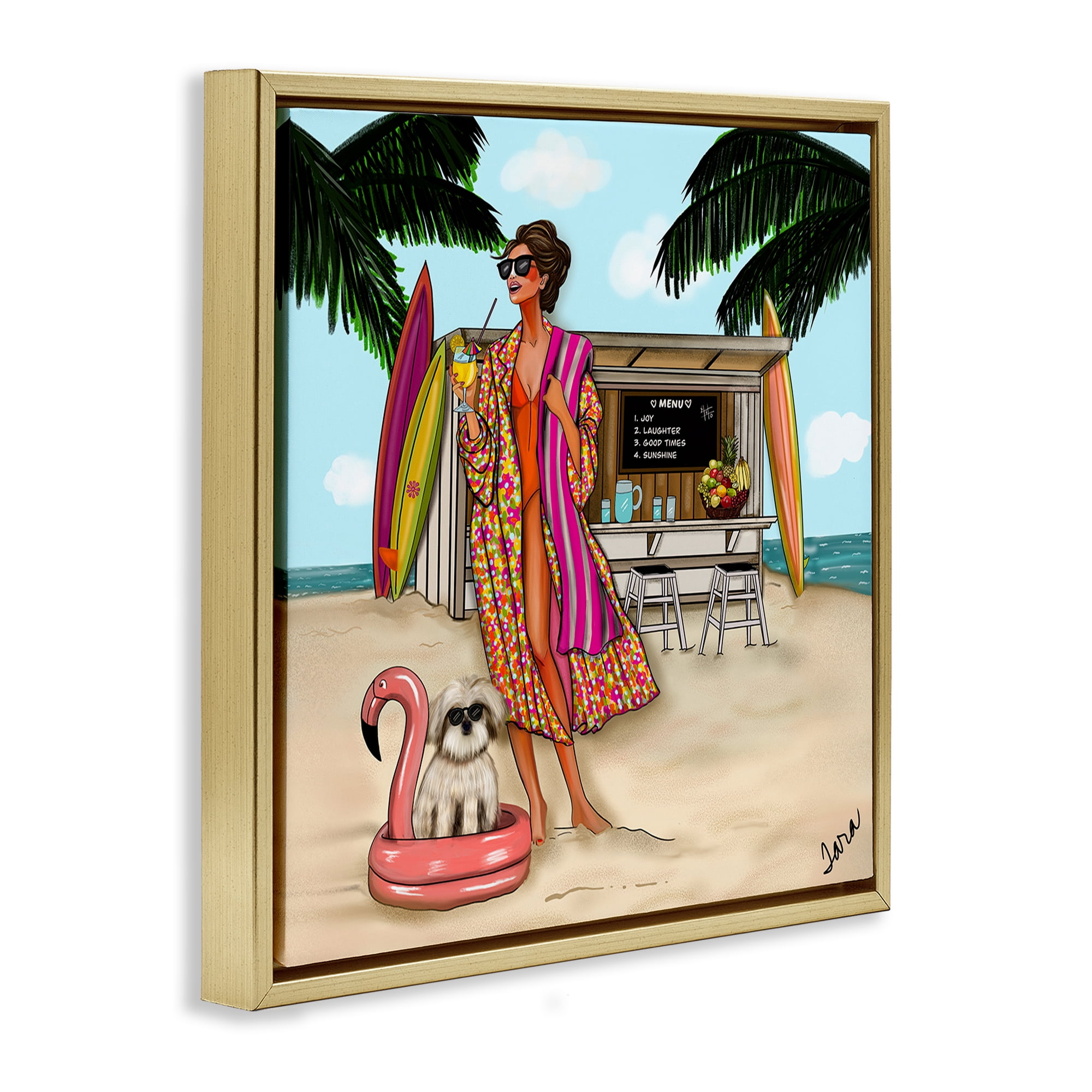 Stupell Industries Beach Girl in Summer Sun Gold Framed Floater Canvas Wall Art, design by Tara Boone