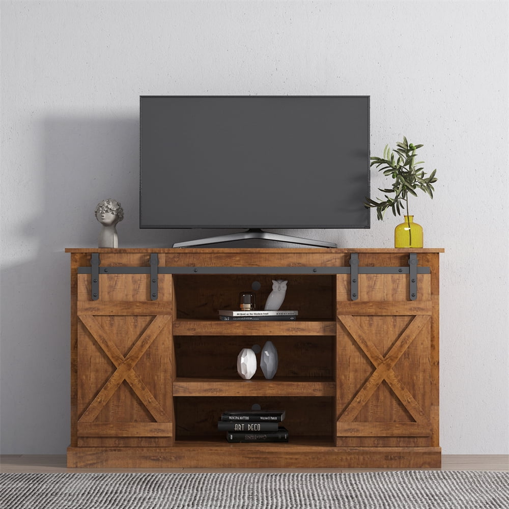 Modern Farmhouse Barn Door TV Stand for TV up to 65 Inch Flat Screen