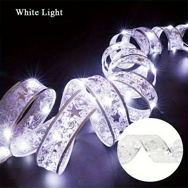 Dsseng 1PC LED Ribbon Lights Battery-Powered Festive Satin Strip with Exquisite Pattern Perfect for Christmas Halloween Thanksgiving New Year Decorations – Non-Rechargeable Requir