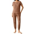 thumbnail image 2 of Fantaslook Pajamas Sets for Women Short Sleeve Henley Shirt and Pants With Drawstring Casual Lounge Wear Sets Summer Outfits, 2 of 8