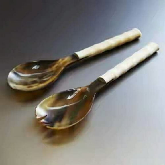Set of Two Buffalo Horn Salad Servers Set Spoon And Fork Set Length 10"