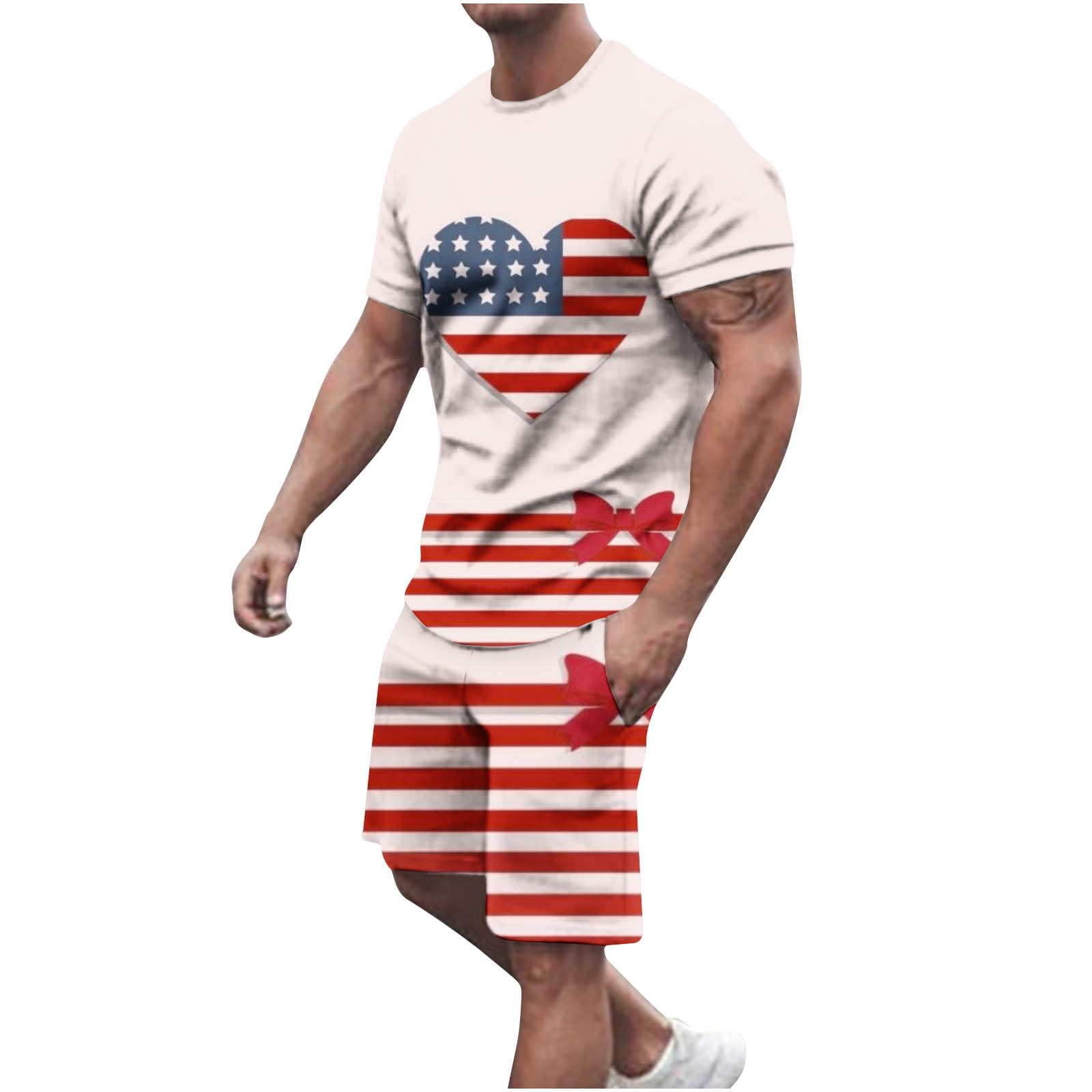 REORIAFEE Men's Shirt and Shorts Set American Flag Summer Outfits