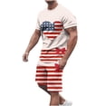 thumbnail image 2 of TIMIFIS Ensemble Court Rouge Homme Été Décontracté Imprimé Fête de l'Indépendance 2 Pcs Col Rond T-shirt Manches Courtes et Shorts Taille Élastique - Printemps/été, 2 of 5