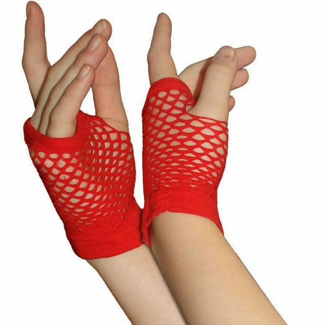 Gants Courts en Résille STYLE Années 80 pour Femmes et Filles, Gants de Soirée, Gants d'Hiver Rouges
