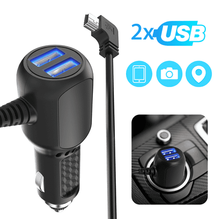 TSV Car Charger for Garmin Nuvi, 2 USB Ports 12V/36V Car Vehicle Power Charger Adapter Built-in Mini USB Cord Cable for Garmin GPS Nuvi 200 57LM 67 C255 2539LMT 2597LMT