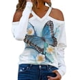 thumbnail image 1 of Las tapas del hombro para las mujeres Sexy Impresión digital 3D Camiseta de manga larga Primavera Cuello en V fino Jersey Túnicas Pompotops  FGAJ201, 1 of 1