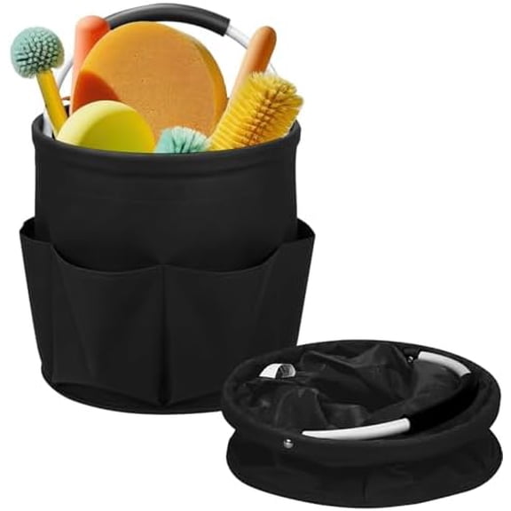 Cleaning Caddy for Cleaning Supplies,17L Cleaning Supply Caddy with Handle Foldable Cleaning Supplies Organizer Bucket Cleaning Products Organizers for Home, Garden (Black)