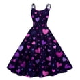 thumbnail image 2 of LWavelet 2026 Valentine's Girls' Brunch Spaghetti Strap Dress, Heart Print Fitted Waist Flared Swing Sundress Purple 2XL, 2 of 4