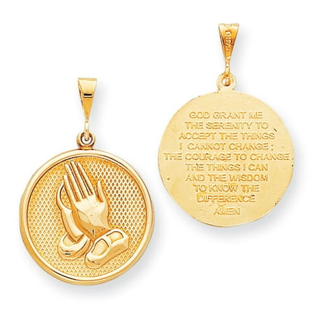 Praying Hands Brass - 10k Yellow Gold Praying hand Reversible with Serenity Prayer Pendant