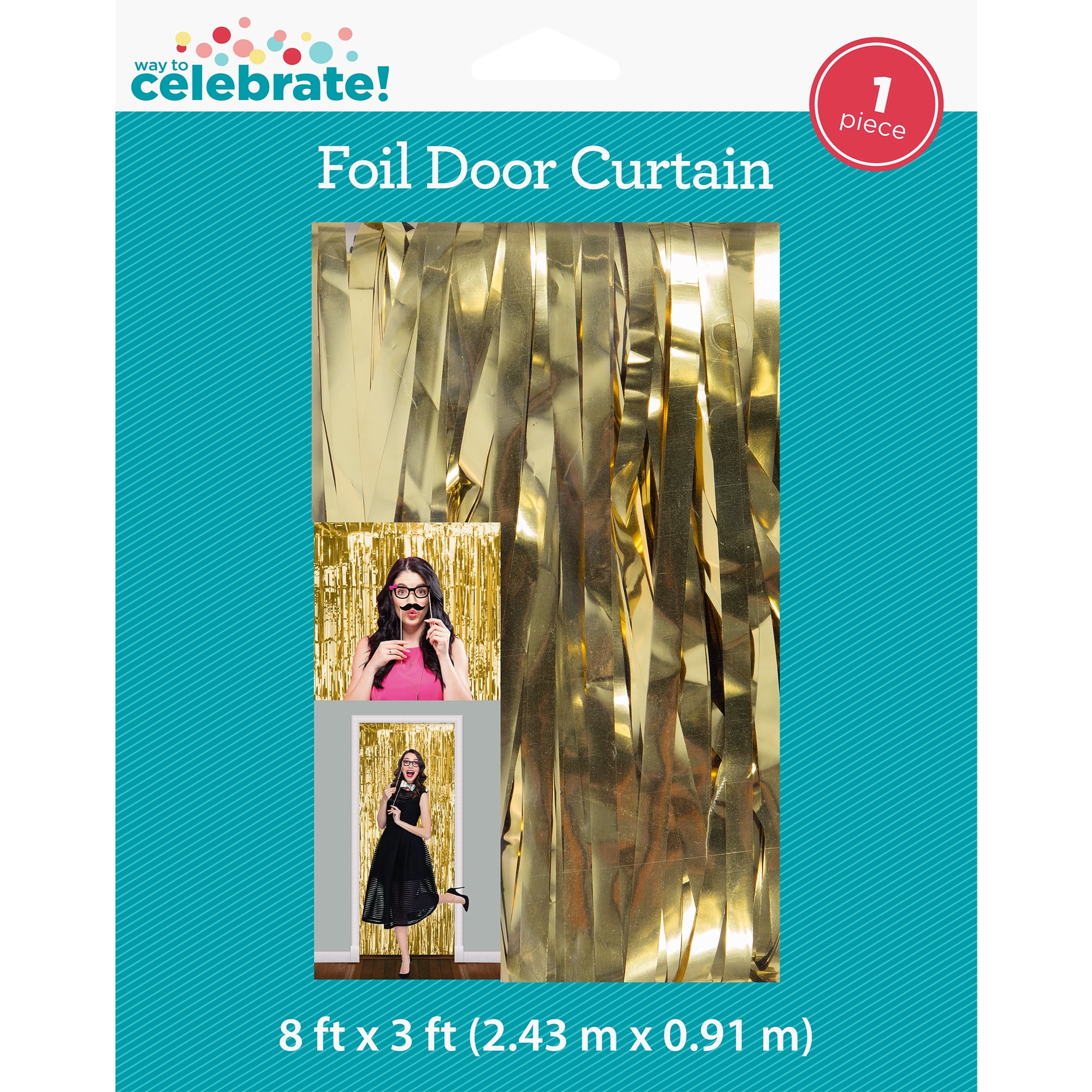 Metallic Gold Foil Door Curtain Decoration, 8' x 3', by Way to Celebrate