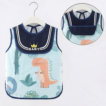 

Toddler Waterproof Bib Baby Bibs Infant Eating Children Drawing Sleeveless Pocket Apron Self Feeding Baby Cloth (forest dinosaur 90(0-2Y))