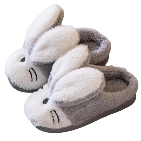Xiaoxatg Boy Girl Slippers Warm Girls Cartoon Bunny Slippers Cozy Indoor Home Footwear For Children Ages 5 12 For Autumn Winter Seasons 6-7 Years Grey