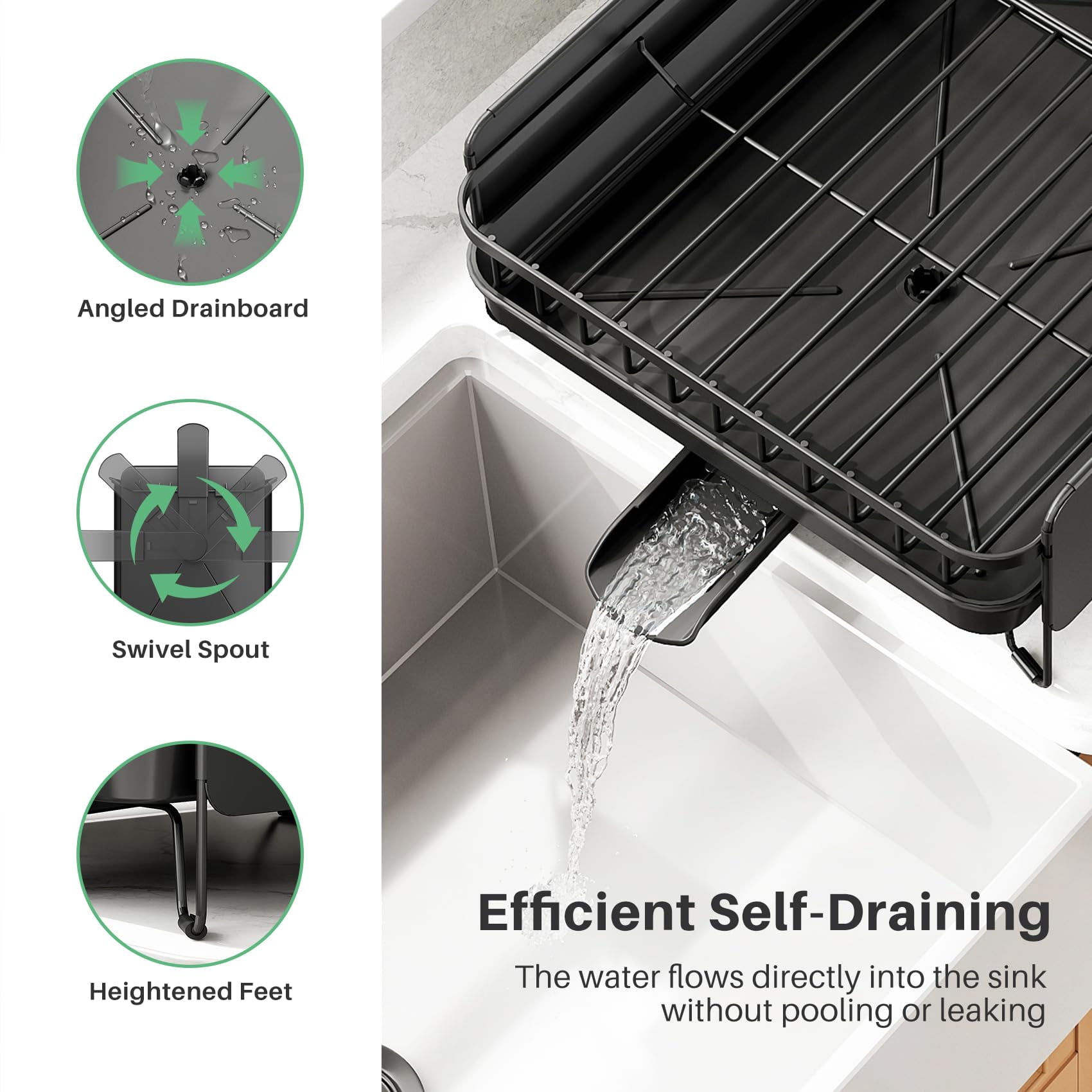 Dish Drying Rack Black Stainless Steel Expandable for Kitchen Counter