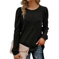 thumbnail image 2 of Womens Tops Women's Solid Color Casual Knit Pullover Puff Long Sleeve T-Shirt Tops, 2 of 8