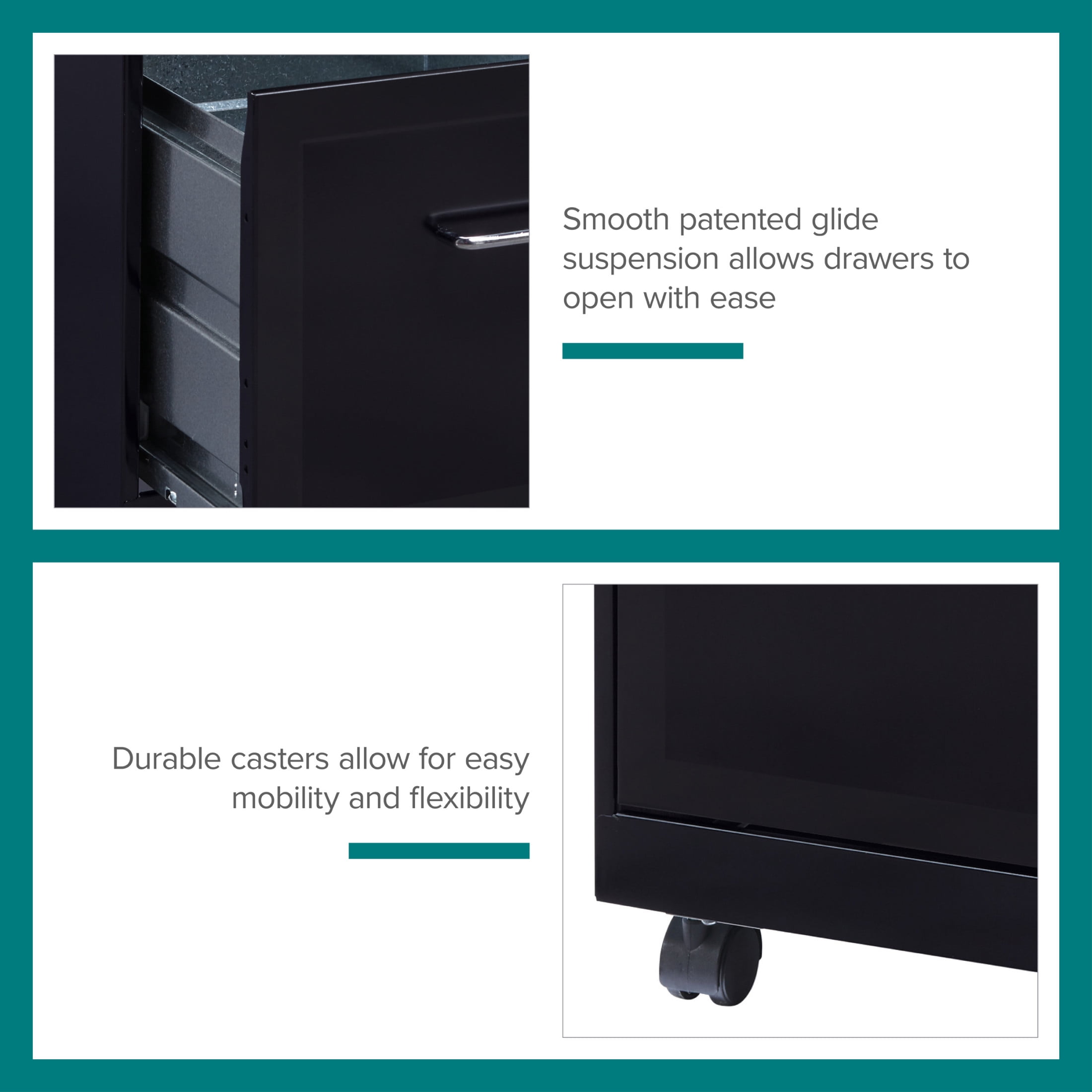 Space Solutions 18" Deep 2 Drawer Mobile Letter Width Vertical File Cabinet, Black