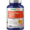 NusaPure Flush Free Niacin 500mg 250 caps (Vegan,Non-GMO) with Bioperine