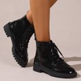 thumbnail image 3 of NECHOLOGY Botas Mujer Adulto Femenino Zapatos Botines de mujer Botas de tacón grueso con cordones de cuero de color sólido transpirables retro a la moda para mujer (Black, 8), 3 of 5