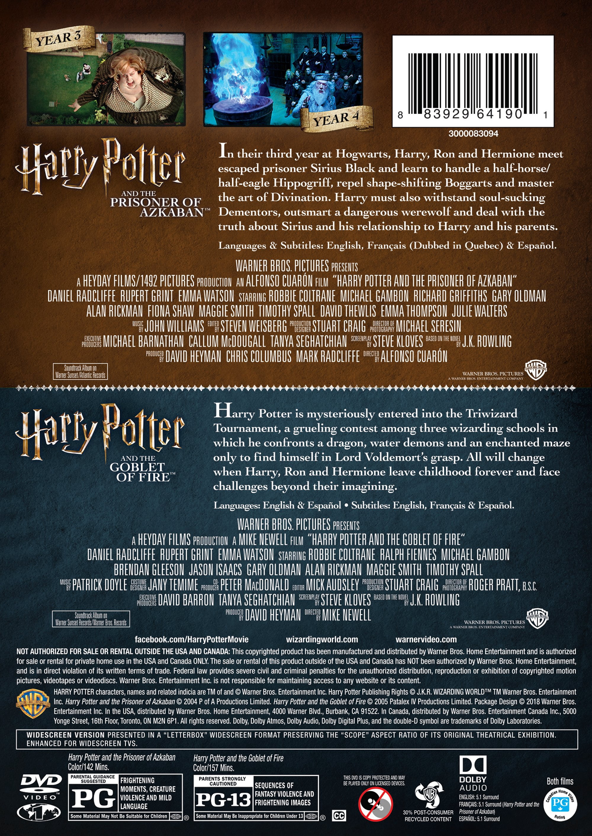 Harry Potter Double Feature: Year 3 & Year 4 (Prisoner Of Azkaban / Goblet Of Fire) (DVD)
