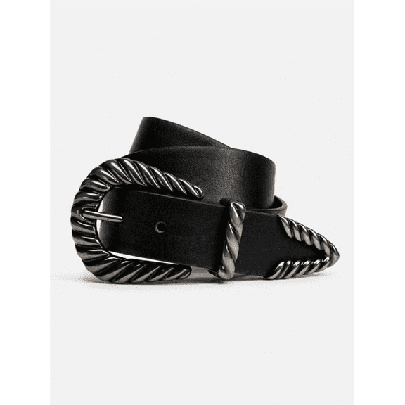 Scenario Women's Belt with Textured Buckle, Black, Sizes S-3XL