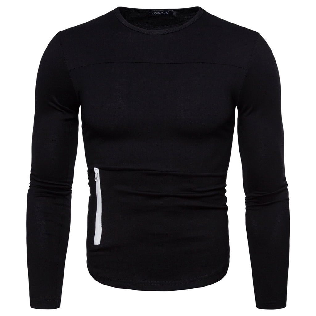 AOWOFS Mens Pullover Round Neck Solid Color Cotton Long Sleeve Sweater