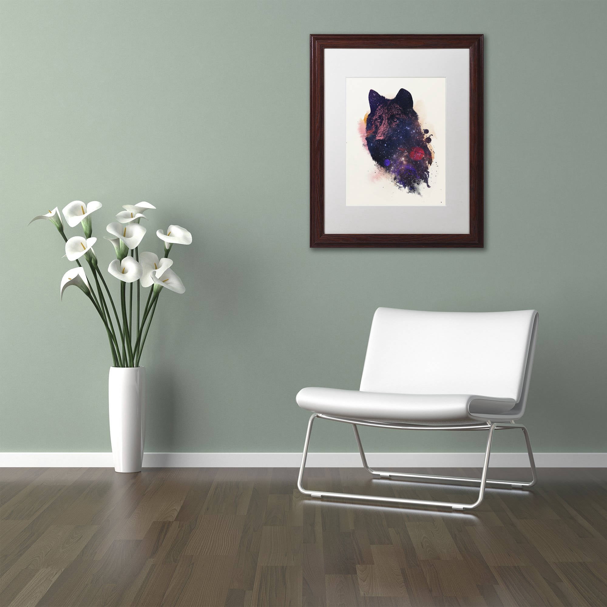 Trademark Fine Art 'Universal Wolf' Canvas Art by Robert Farkas, White Matte, Wood Frame