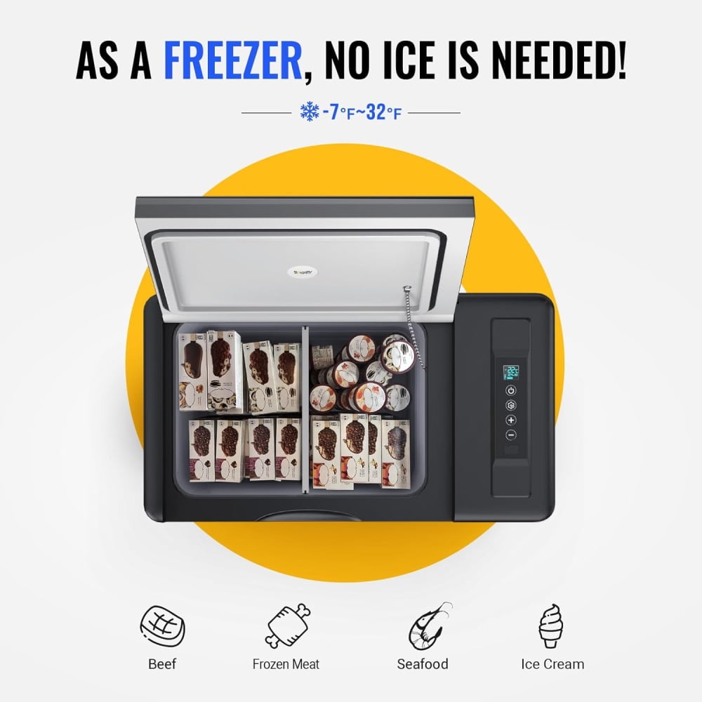 BougeRV Portable Car Refrigerator 30 Qt, 12 Volt Refrigerator Portable Freezer Compressor Cooler with -7℉~50℉ Cooling Range, 12/24V DC 110~240V AC for RV Truck Vehicle Boat Outdoor & Home Use Black