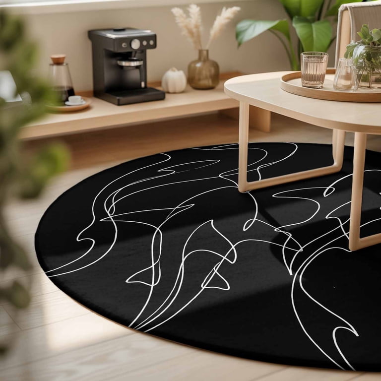 Round Rugs 4Ft, Black Striped Shark Round Area Rug Washable Indoor