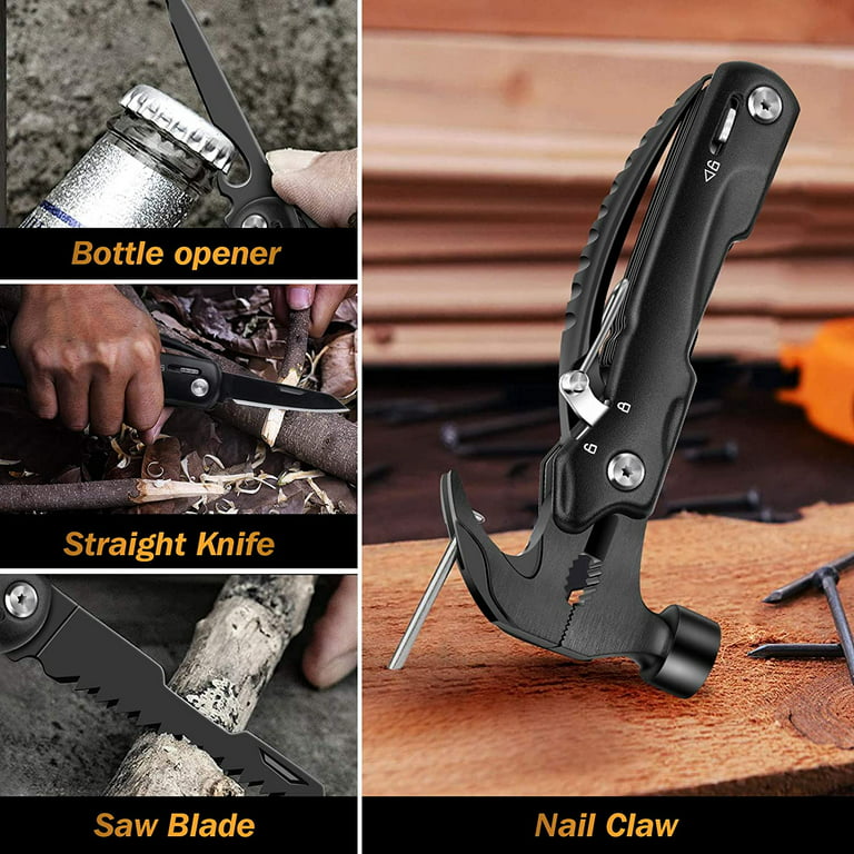 Gifts for Men, Boyfriend, Husband , Cool & Unique Birthday Christmas Gifts  Ideas for Him Dad, Mini Hammer Multitool with Knife Camping Gear Survival  Tool 
