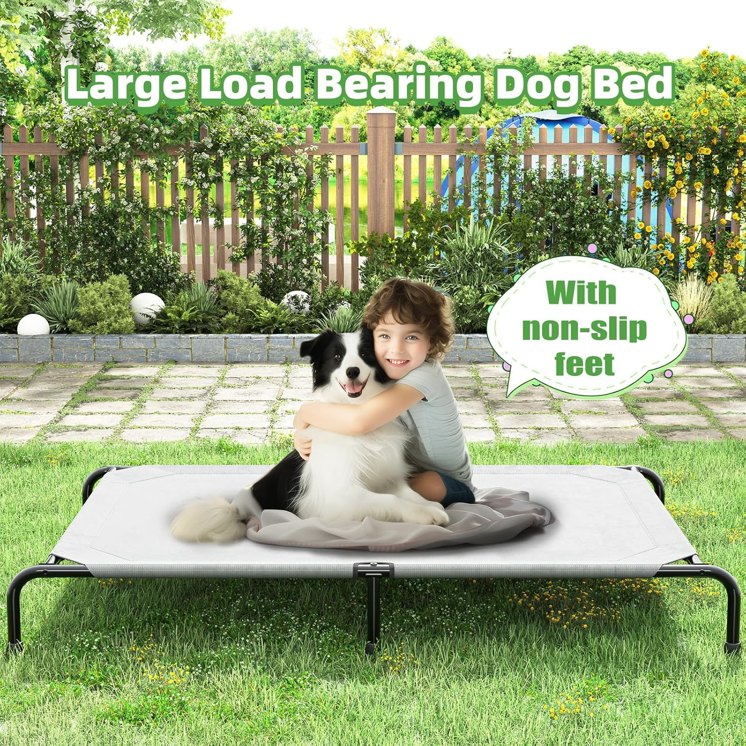 General Raised Dog Bed for Extra Large Dogs, Waterproof XL Dog Cot, Outdoor Elevated Pet Bed, 60.25" x 37.25", Grey