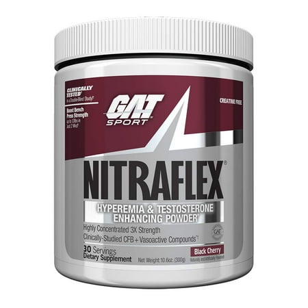 GAT - NITRAFLEX - Testosterone Boosting Powder, Increases Blood Flow, Boosts Strength and Energy, Improves Exercise Performance, Creatine-Free (Black Cherry, 30 Servings) - 300 Gram - Standard