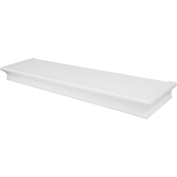 HIGH & MIGHTY 515660 Decorative 24" Floating Shelf Holds up to 20lbs, Easy Tool-Free Dry Wall Installation, Beveled, Ecommerce Packaging, White