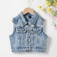 thumbnail image 4 of Otqutp Girls Denim Vest Button Down Sleeveless Jean Jacket Outerwear with Pockets Vintage Retro Lapel Cowboy Clothes, 4 of 7
